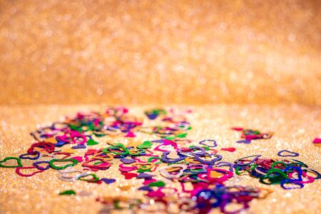 Rose gold hearts glitter, Abstract holidays background. Texture, light bokeh background, Glitter lights background.の写真素材