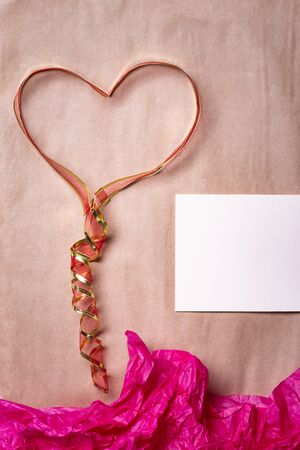 Valentine's Day postcard. Love concept for mother's day and valentine's day. Top view. Copy space. Greeting card mockup, flat layの写真素材