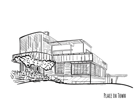 Architectural vector black and white sketch.のイラスト素材