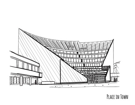Architectural vector black and white sketch.のイラスト素材