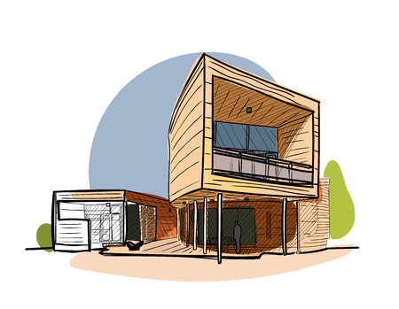 Colored architectural sketch vector.のイラスト素材