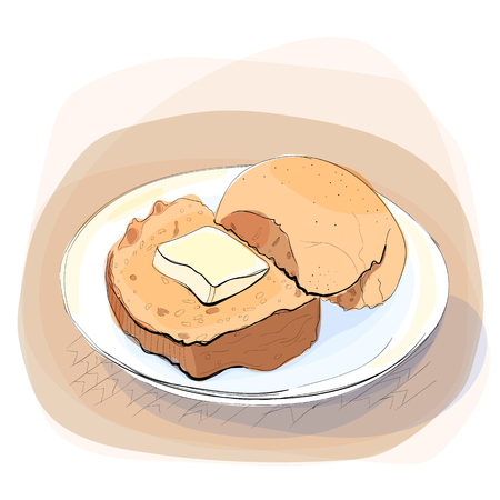 Color illustration of bread with butter.のイラスト素材