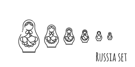 black and white vector illustration of matryoshka dollsのイラスト素材