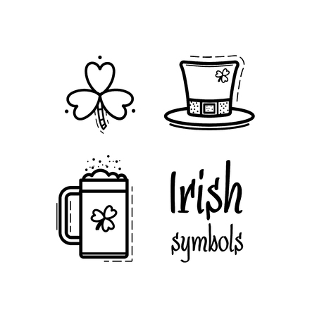 St. Patricks Day icon set design element. Traditional irish symbols in modern flat style. Isolated on white background.のイラスト素材