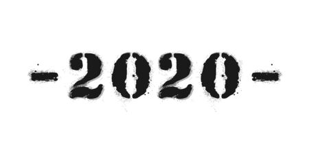 Graffiti 2020 date sprayed with leak in black over white. Vector lettering on white. Great for...