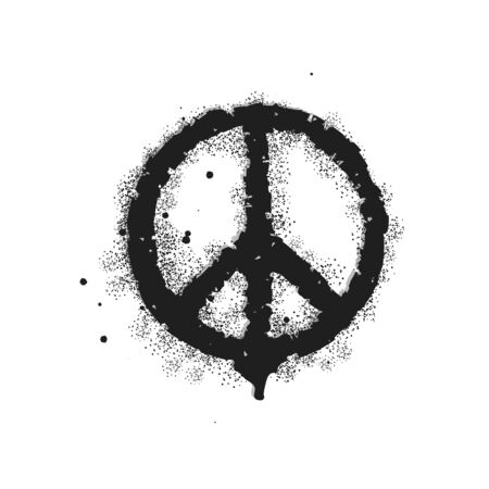 Vector graffiti peace element sprayed with leak in black over white. Sign pacifist, Black Hippie symbol. Design street art.のイラスト素材