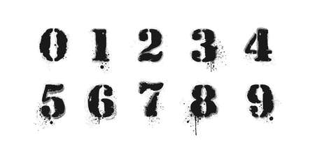 Vector graffiti numbers on white. Lettering sprayed with leak in black over white. Design street art.のイラスト素材