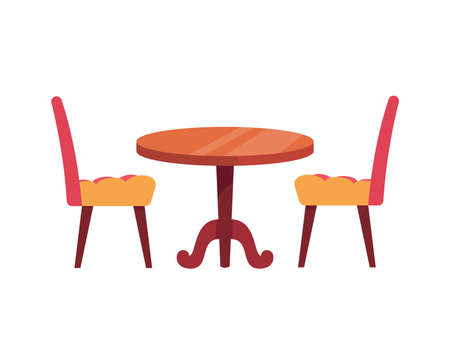 Set with chairs and table for office, cafe, restaurant, home kitchen interior scene design. Vector cartoon flat illustration isolated on white background.のイラスト素材