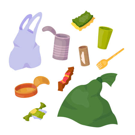 Set with garbage objects. Vector cartoon flat illustration isolated on white background.のイラスト素材