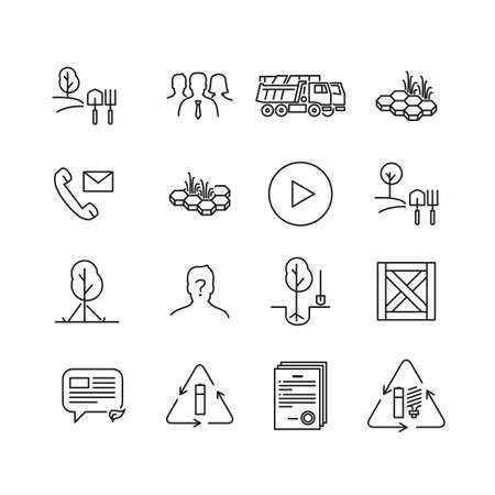 Set with line eco icons about business and zero waste. Vector linear icons isolated on whiteのイラスト素材