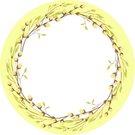 Round wreath of willow branches. Design elements with leaves and branches.のイラスト素材