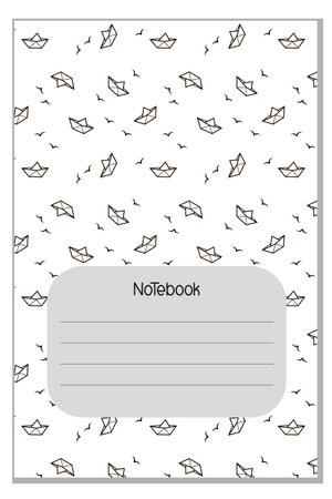 Stylish cover with a pattern of paper boats for notebooks, notepads, planners, brochures, school notebooks, diaries. Black and white. Vector illustration for print. The connectors are insulated and replaceable.のイラスト素材
