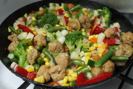 appetizing colorful  fresh vegetables lay on pan prepare to cook healthy mealの写真素材