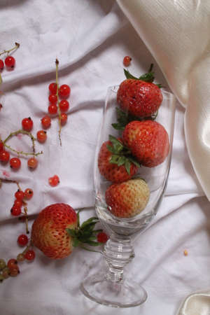 sweet red strawberry in crystal glass prepare  for romantic dinnerの写真素材