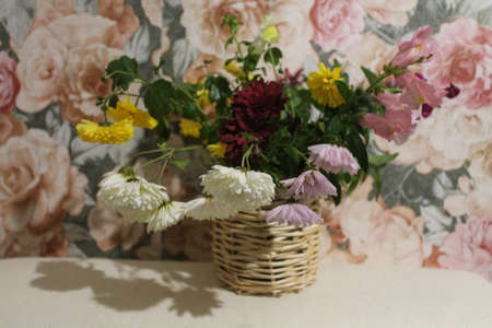bright garden autumn flowers in bouquetの写真素材