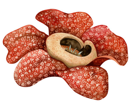 Rafflesia tropical flower watercolor botanical illustration isolated on white background. Parasitic plant corpse flowerfor exotic fantasy designsの写真素材