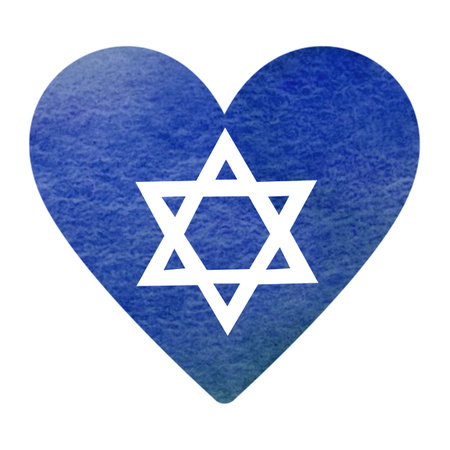 Love Israel blue heart with white star of David abstract watercolor illustration for Israeli designs and stand with Israel designsの写真素材