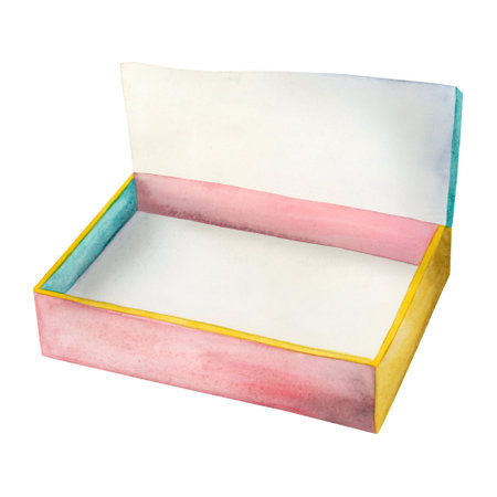 Multicolor cardboard box for donuts and pastry watercolor Illustration isolated on white background....