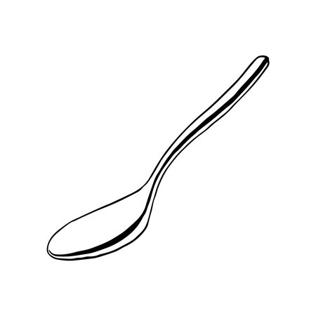 Vector spoon black and white graphic illustration. Hand drawn sketch in simple styleのイラスト素材