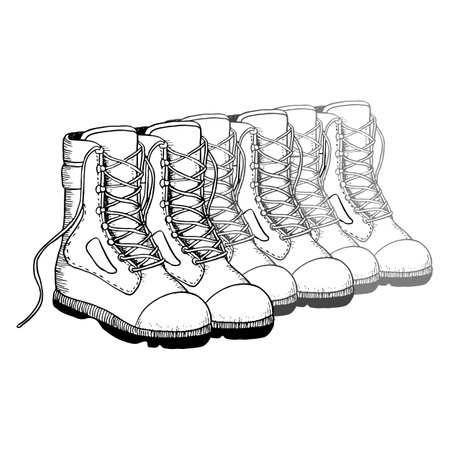 Soldier army boots in a rowのイラスト素材