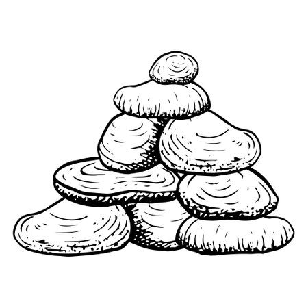 Balance stones pyramid black and white sketchのイラスト素材