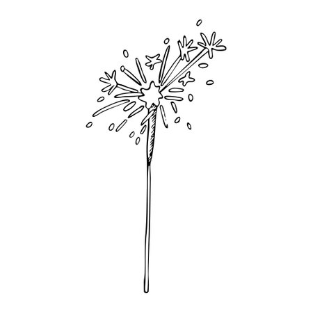 Ink vector bengal light sparkler illustration in simple style for coloring. Hand drawn ink drawing for festive holiday designsのイラスト素材