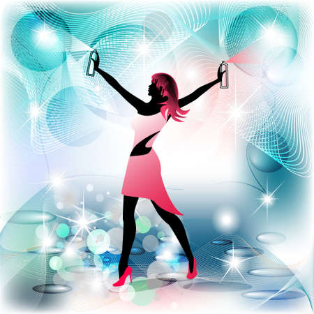 Woman silhouette housekeeper in spraying movement and clean backgroundのイラスト素材