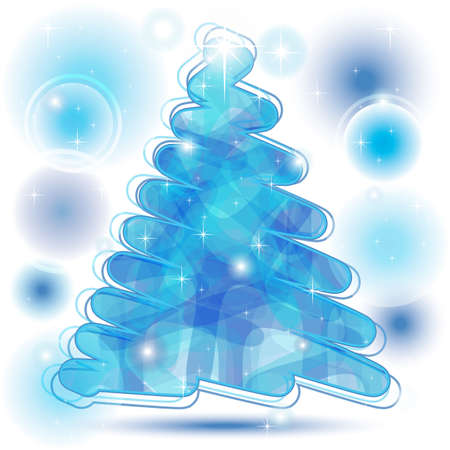 Scribble Christmas Tree in blue with brilliant bubblesのイラスト素材