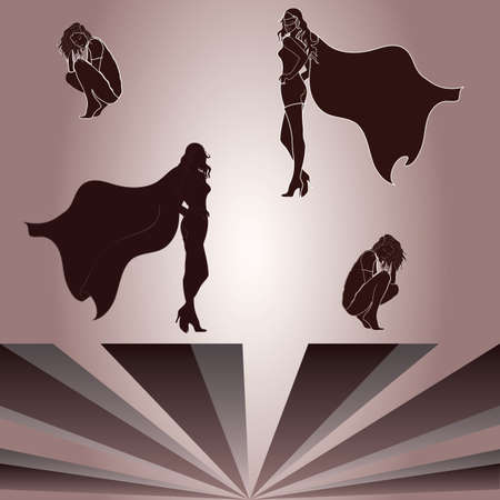 Separate Elements for crouched woman and superheroineのイラスト素材