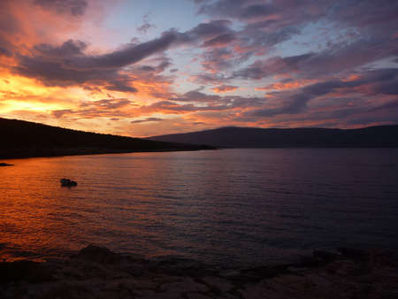 Hvar bay at sunset with amazing colorsの写真素材