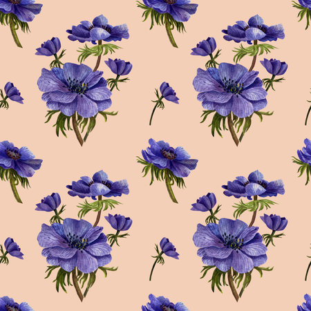 Seamless pattern with anemones and leaves. Floral pattern for wallpaper or fabric.の写真素材