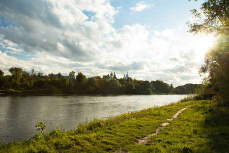 Beautiful Summer Sunny Landscape: Assumption Cathedral By River Moscow In Kolomna, Moscow Region.の写真素材