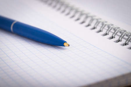 Blue Handle On Open Spira Sheet Notebook Close Up.の写真素材