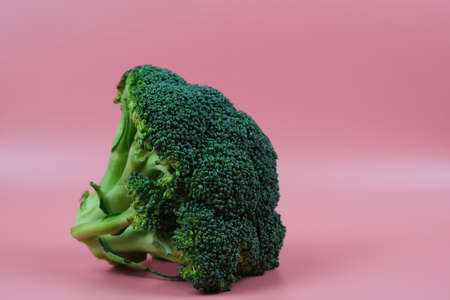 The inflorescence of fresh bio broccoli lies on a pink background. Fresh vegetablesの写真素材