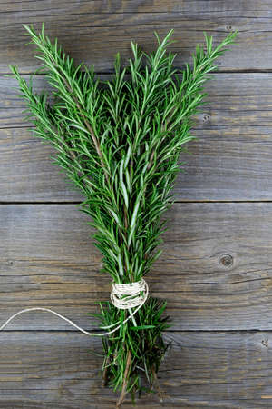 A bunch of freshly picked fresh bio rosemary tied with a rope. Bouquet of herbsの写真素材