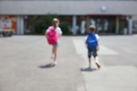 Blurred school background. Children return to school after vacationの写真素材