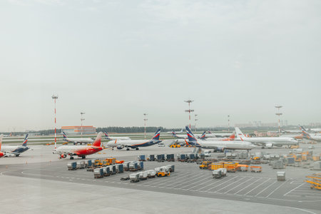 Moscow, Russia - August 2021. Runways of the Sheremetyevo terminalのeditorial素材