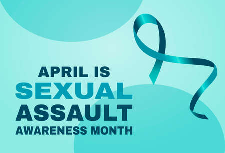 Sexsual assault awareness month concept. Banner template with teal ribbon. Vector illustration.のイラスト素材
