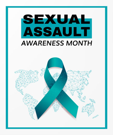 Sexsual assault awareness month concept. Banner template with teal ribbon. Vector illustration.のイラスト素材