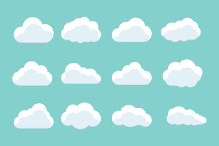 Set of clouds on blue sky in flat style. Elements for web sites and banners design. Vector illustration.のイラスト素材