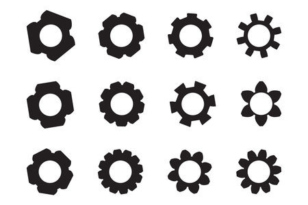 Set of black gears icon. Transmission cogwheels, isolated on white background.のイラスト素材
