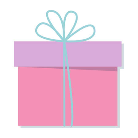Gift box, present in colorful wrapped in flat style. Element design for Christmas, Valentines day, sale, shopping. Isolated on white background. Vector illustration.のイラスト素材