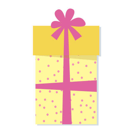 Gift box, present in colorful wrapped in flat style. Element design for Christmas, Valentines day, sale, shopping. Isolated on white background. Vector illustration.のイラスト素材