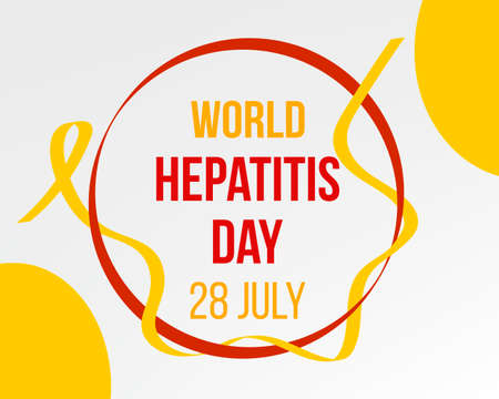 World hepatitis day concept. Banner template with yellow ribbon and text. Vector illustration.のイラスト素材