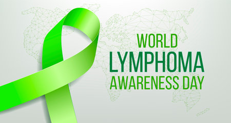 World Lymphoma awareness day concept. Banner with lime ribbon awareness, text and world map. Vector illustration.のイラスト素材