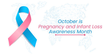 Pregnancy and Infant Loss Awareness Month concept. Banner with blue and pink ribbon awareness and text. Vector illustration.のイラスト素材