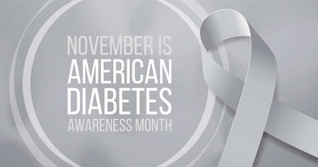 American diabetes awareness month concept. Banner template with gray ribbon and text. Vector illustration.のイラスト素材