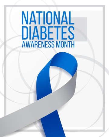 National Diabetes Awareness Month concept. Banner template with blue and gray ribbon. Vector illustration.のイラスト素材