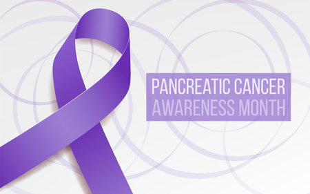 Pancreatic Cancer Awareness Month concept. Banner template with purple ribbon. Vector illustration.のイラスト素材
