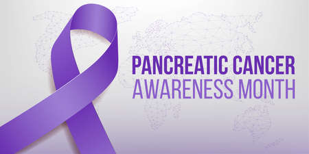Pancreatic Cancer Awareness Month concept. Banner template with purple ribbon. Vector illustration.のイラスト素材